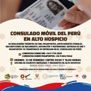 Consulado móvil del Perú atenderá en Alto Hospicio